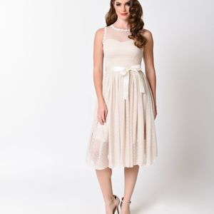 Lindy Bop 'Aphrodite' Champagne /Beige Occasion Retro Dress UK 18 US 14